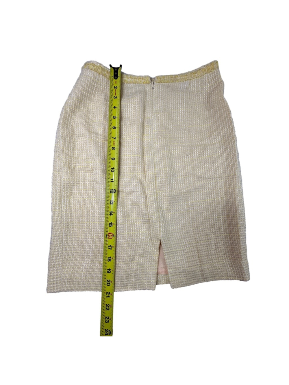 Tahari Arthur S Levine Yellow Tweed Skirt Suit Size 8 Fringe Trim 2 Piece - Picture 9 of 15
